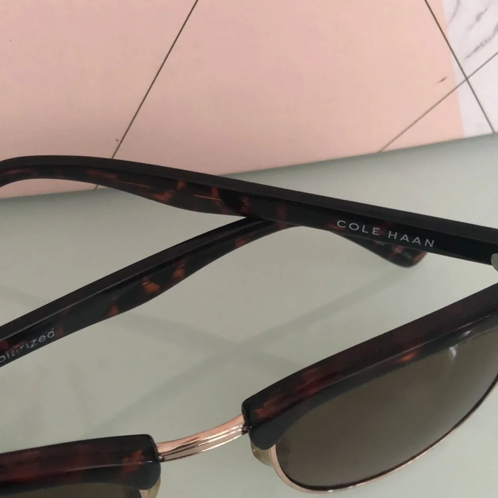 Cole Haan Tortoiseshell and Gold Semi-Rim Sunglasses with Green Lenses